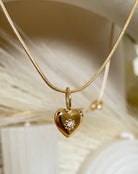 Vintage Heart Studded Minimal Necklace with Snake Chain - Octonov 